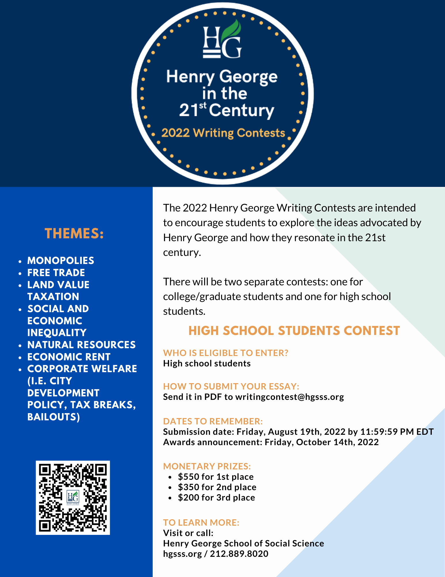 2022 WRITING CONTESTS HIGH SCHOOL FLYER